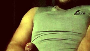 Chubby bodybuilder strokes massive cock in slo-mo underwear cumshot closeup