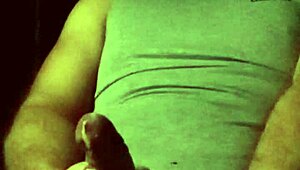 Chubby bodybuilder strokes massive cock in slo-mo underwear cumshot closeup