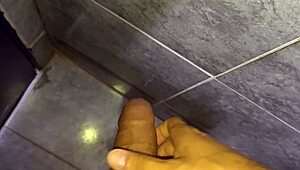 Look at this old cuckold husband jerking off close up in the bathroom like a total amateur.