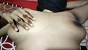 Desi indian bhabhi's huge natural tits bounce as servant fucks her first time