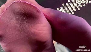 Goddess Cute Feet Swing Teasing In Sheer Pink Pantyhose Near Face!