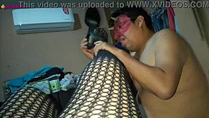 Fishnet Clad BBW Delivers Footjob Fetish With Big Ass And Tits