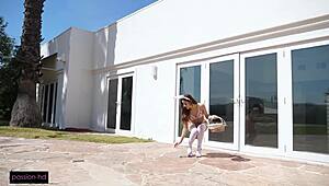 Petite redhead bunny girl bends over to hunt big cock eggs with her tight wet pussy craving creampie cum