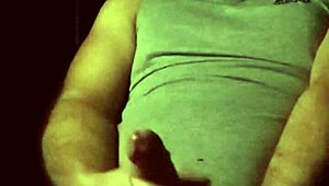 Chubby bodybuilder strokes massive cock in slo-mo underwear cumshot closeup