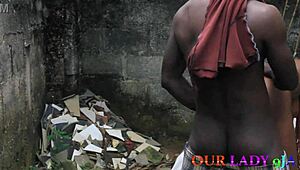 Lucky guard pounds skinny big tits ebony cook doggystyle in backyard creampie squirt