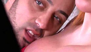 Redhead shemale screams as businessman rams her ass!