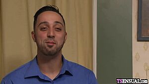 Redhead shemale screams as businessman rams her ass!