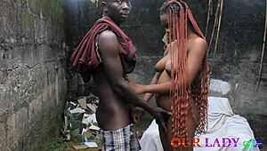 Lucky guard pounds skinny big tits ebony cook doggystyle in backyard creampie squirt