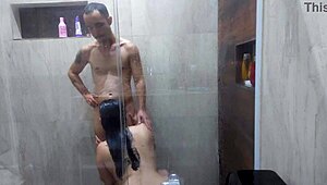 Sharing Friend's Wife Bathroom for Rough Bareback Pounding