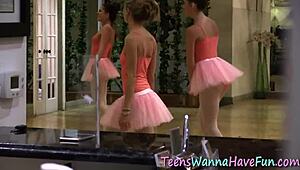 At the party these amateur lesbian ballerinas start fingering licking each other in high definition teen reality oral action