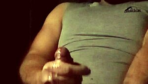 Chubby bodybuilder strokes massive cock in slo-mo underwear cumshot closeup