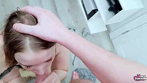 master's obedient teen slut kneels begging sloppy facefucks till hot cum floods her mouth and pretty face