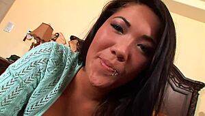 asian mommy's tight ass fucked deep doggystyle on bed fishnets