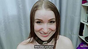 master's obedient teen slut kneels begging sloppy facefucks till hot cum floods her mouth and pretty face