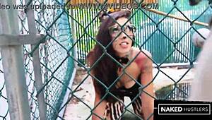 kitty in bbc cage gets bent over for hardcore interracial pounding on her big juicy pussy and ass