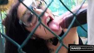kitty in bbc cage gets bent over for hardcore interracial pounding on her big juicy pussy and ass