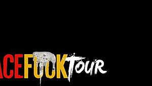 Petite Colombian teen throats massive white cock deep