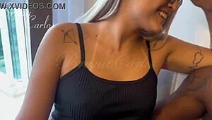 Eu loira branquinha sentando de costas no negão pauzudo com o jefao