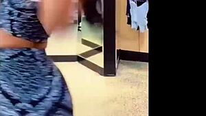 ebony babe's leggings hug her soft big ass like a water bed