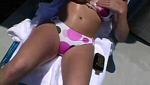 Paige Spreads Lotion on Shaved Pussy and Ass Outdoors