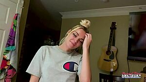 Petite Inked Blonde Fingers Twat While Rubbing Juicy Titties Hard