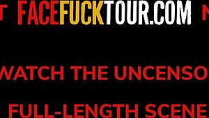 Petite Colombian teen throats massive white cock deep