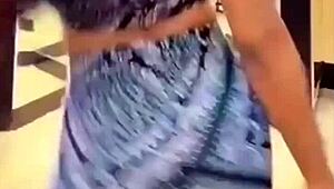 ebony babe's leggings hug her soft big ass like a water bed