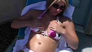 Paige Spreads Lotion on Shaved Pussy and Ass Outdoors