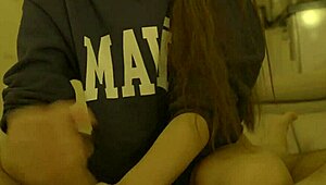 whoa! girl next door slurps huge cock sperm fully clothed!