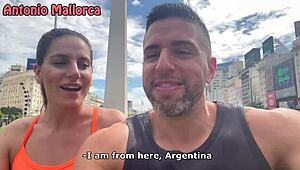 Street pickup of athletic Argentinian fitness babe Michelle for quick big cock pounding