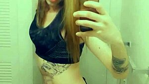 hot tranny in satin panties gropes her horny clit and small cock