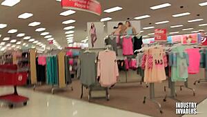 stockroom surprise leads to deepthroat blowjob