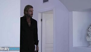 sneaky babysitter kisses boss to make ex jealous turns into sloppy wet fuck with big cock riding