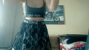 hot student shakes her skinny body teasing stripping jeans skirt in cute dance compilation