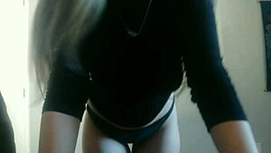 hot student shakes her skinny body teasing stripping jeans skirt in cute dance compilation