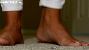 giant sexy femdom crushes tiny 18+ toys under her huge feet in bdsm play