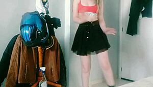 hot student shakes her skinny body teasing stripping jeans skirt in cute dance compilation