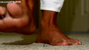 giant sexy femdom crushes tiny 18+ toys under her huge feet in bdsm play