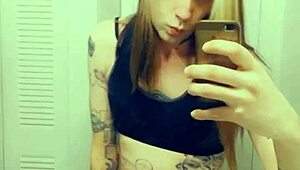 hot tranny in satin panties gropes her horny clit and small cock