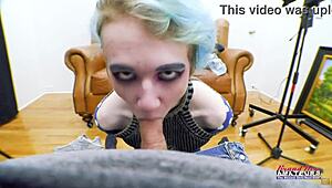 WOW! PETITE EXOTIC COED RAVEN FINGERS TWAT GETS JIZZ FACIAL SUCKING COCK!