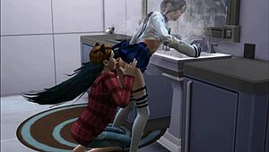 fuck yes licking pussy deep in the toilet for wild cunnilingus action!