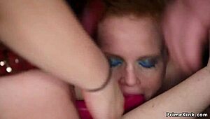 Imagine hot babes forced into wild orgy sex with choking and rough domination