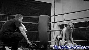 bigtitted eurobabe wrestles and licks shaved pussy of lesbian beauty 💦👅