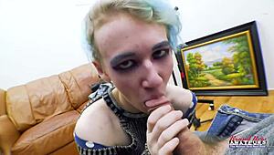 WOW! PETITE EXOTIC COED RAVEN FINGERS TWAT GETS JIZZ FACIAL SUCKING COCK!