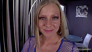 once her big tits are oiled up, britney brooks bounces on throbbing cock hard.