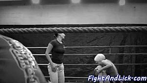 bigtitted eurobabe wrestles and licks shaved pussy of lesbian beauty 💦👅