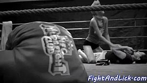 bigtitted eurobabe wrestles and licks shaved pussy of lesbian beauty 💦👅