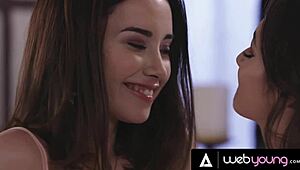 petite brunette aria lee kisses and licks her bestie's pussy in first lesbian passion