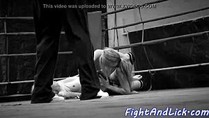 bigtitted eurobabe wrestles and licks shaved pussy of lesbian beauty 💦👅