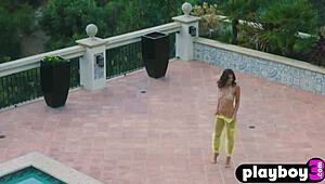 big booty latina milf poses naked poolside showing off curves